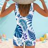Women Plus Size One Piece Swimsuit White Square Neck Wide Straps Boyshort Animal Floral Print