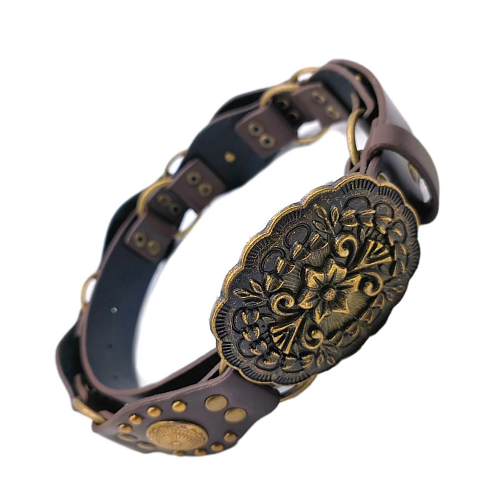 Waist Belt Engraved Buckle for Cowboy Cowgirl with Flower Vintage Belt Hot Girl WaistChain Studded Sexy Oversize Belt