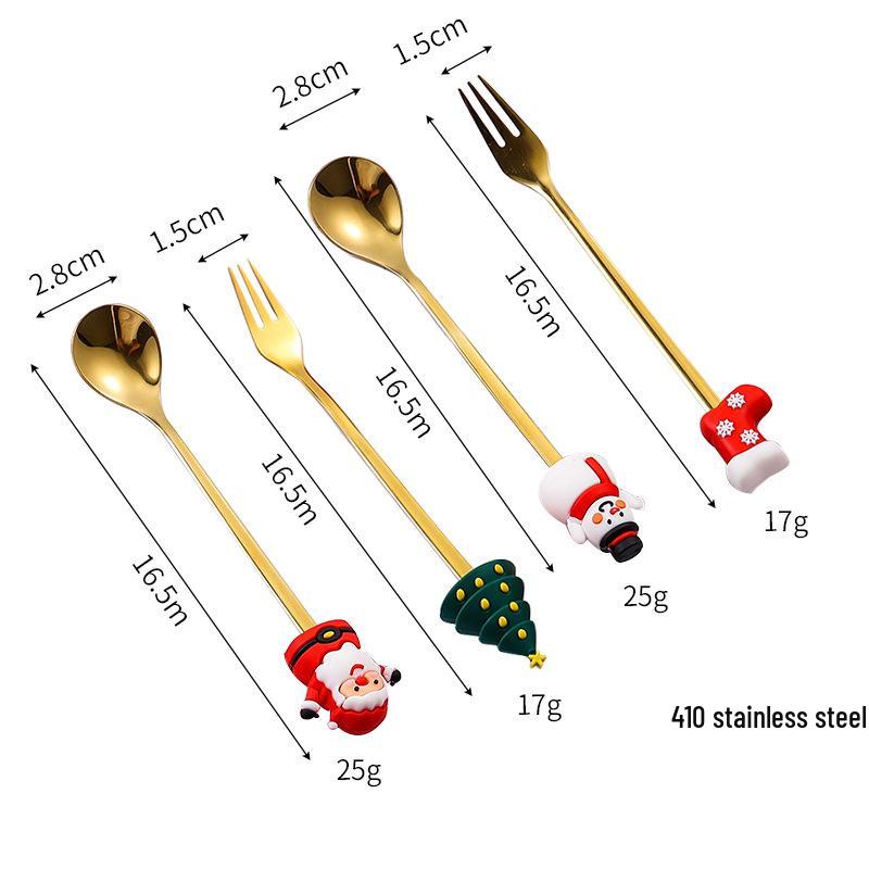 Stainless Steel Christmas Cutlery Set: Cute Spoon, Fork, and Stirring Spoon for Coffee & Fruit
