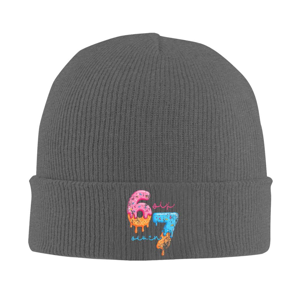 67 Six Seven 6 7 Meme Design Funny Gen Alpha Beanie Hats Bonnet Hats Unisex Street Gym Knitting Hat Autumn Winter Design Caps