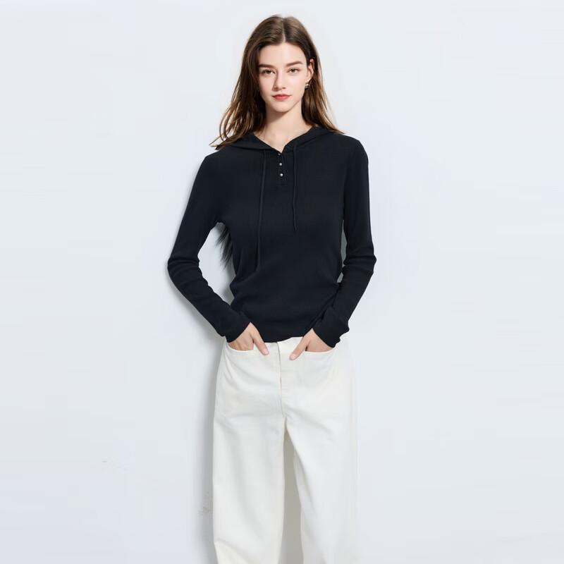 Sancai 2025 Autumn Women's Slim Fit Hooded Knit Pullover
