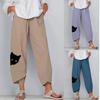 Pantaloni da Donna Elasticizzati in Vita con Stampa Animalier e Motivo Gatto, Pantaloni Casual, Pantaloni a Nove Quarti