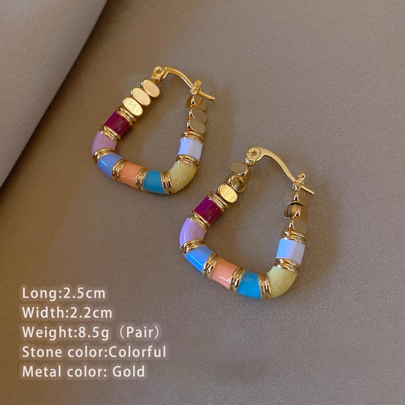 

French Romantic Colored Enamel Geometric Trapezoidal Metal Earrings 2026 Fashion Design Jewelry For Women s Unusual Accessories MULTI