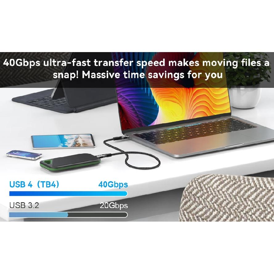 USB 4 for Thunderbolt 4 Cable 8K@60Hz 40Gbps Data Sync 240W Fast Charging USB C to USB C Thunderbolt Cable for MacBook Monitor