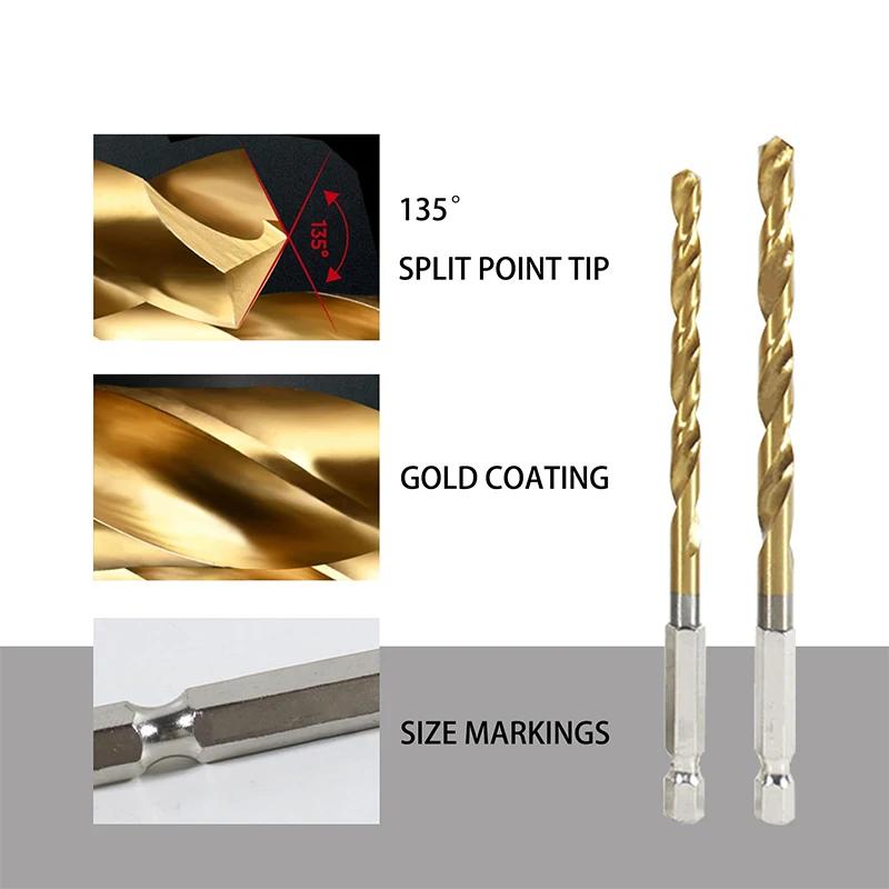 13PCS Hexagonal Handle Titanium Twists Drill 1.5-6.5mm Electric Drill Screwdriver Drilling Reaming Drill Tool Spiral Drill Bit