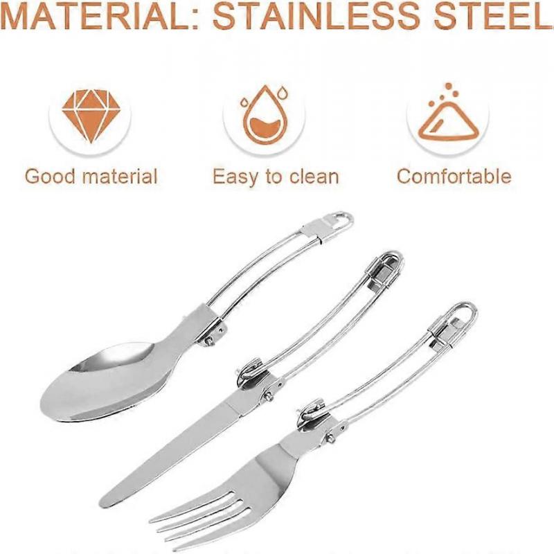 2 Sets (6 Pieces) Foldable Stainless Steel Cutlery Set Portable Cutlery with 2 Storage Bags for Picnic Hiking Camping Travel