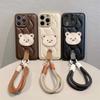 Cute Bear Wristband Lanyard Down Jacket Phone Case For iPhone 15 14 13 12 11 Pro Max Korea Soft Cover