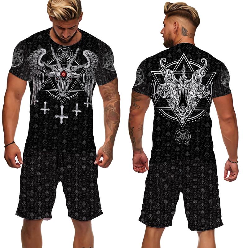 Viking Summer Men T Shirt Set 3D Printed Vintage Clothes Short Sleeve Tshirts Shorts Oversized Tracksuit Fashion Men Sport Suit