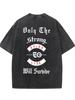 Distressed Retro Washed Graphic Tee Back Print Gothic Letter Quote Oversized Short Sleeve Top