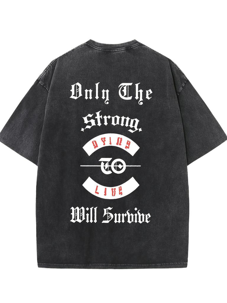 Distressed Retro Washed Graphic Tee Back Print Gothic Letter Quote Oversized Short Sleeve Top