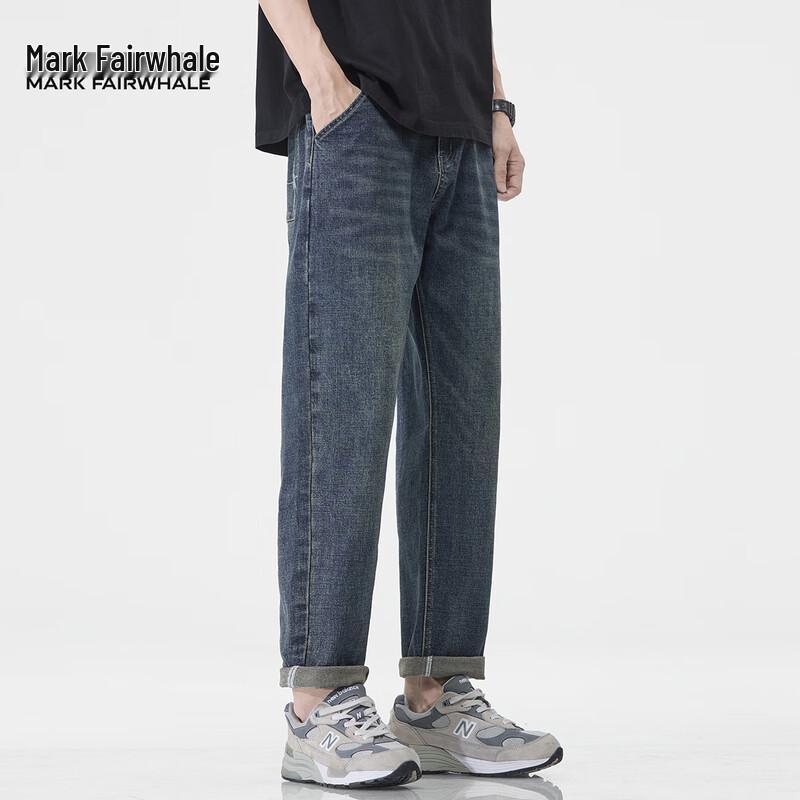 Mark Fairwhale Men's Retro Loose Straight-Leg Cropped Denim Jeans