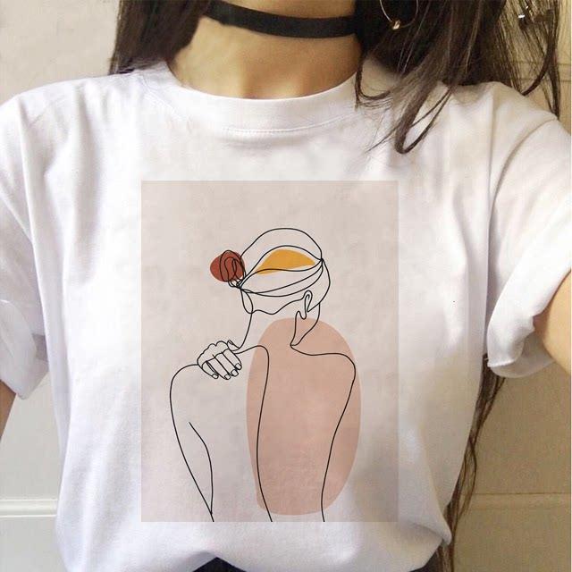 Minimalist Art Line Face European and American Pure Cotton Printed Unisexs and Womens Fashion Tshirt New Personalized Tshirt