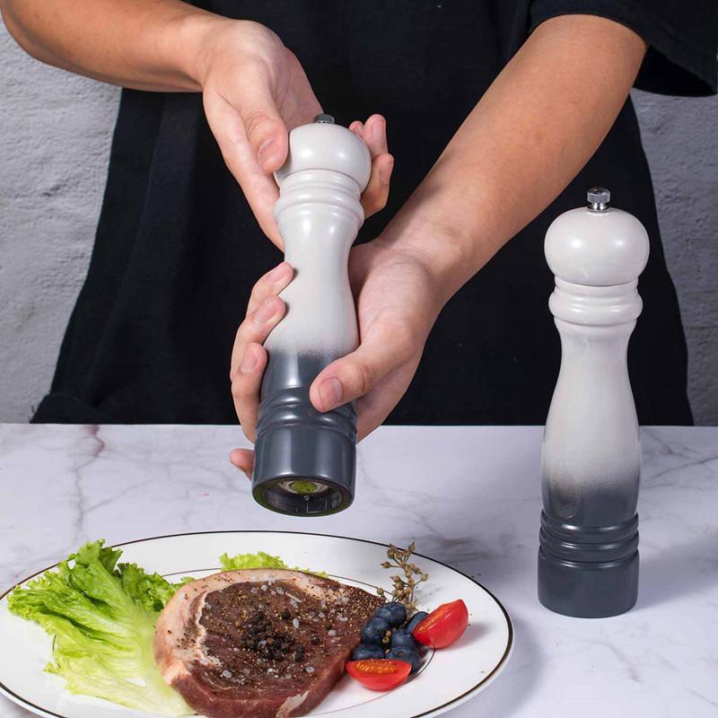 2 stk 22 cm salt- og pepperkvern, krydderkvern i massivt tre med sterk justerbar keramisk kvern, kjøkkenverktøy