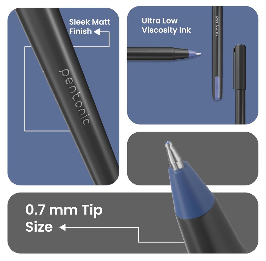Pentonic 0.7mm Gel Pen & Refill Combo Pack | Blue Ink | 10 Pens + 10 Refills for Office, Home & School
