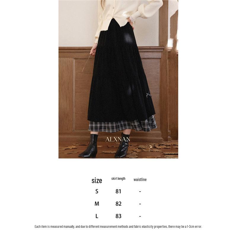 

Lu Xiangnan Plaid Midi Skirt - Brown Coffee, Soft Chap, Maillard Color Block for Women, Autumn Winter Style. Small
