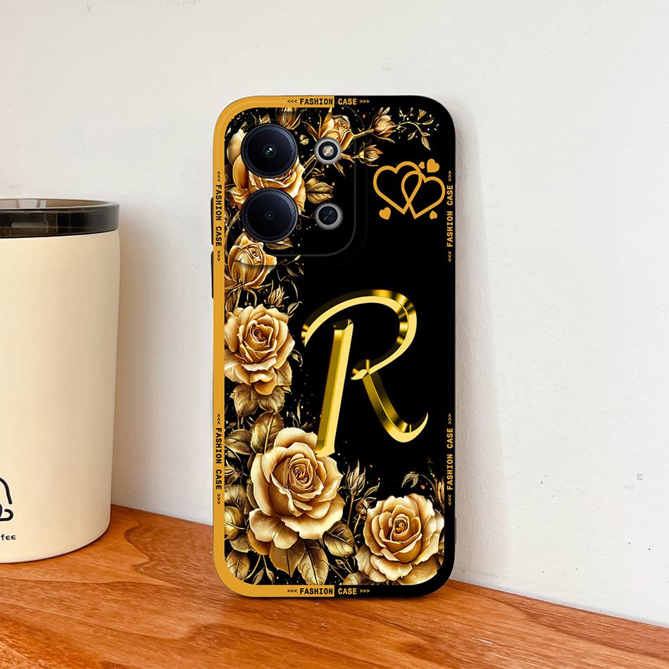 Per Cover Telefono Redmi 15C 4G 5G Fiori Nome Lettere Morbida Silicone Liquido Custodia a Protezione Totale Per Redmi 15 C Alloggiamento Antiurto