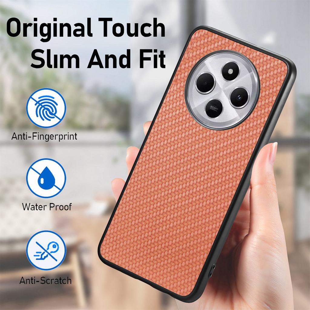 Phone Case For Xiaomi Redmi 14C 4G/14R 5G/Poco C75 4G Carbon Fiber Texture PU+PC+TPU Back Cover