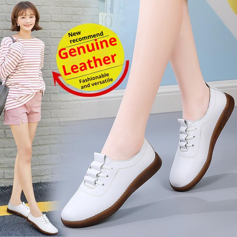 

Весенние белые туфли из натуральной кожи на мягкой подошве для женщин, ажурные мокасины для ходьбы и повседневная кожаная обувь 39