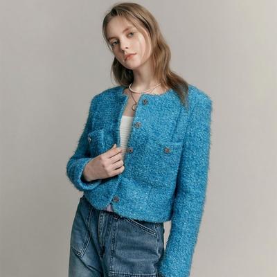 Maxza Wool Blend Metal Button Boucle Crop Tweed Jacket Cc03qj602on
