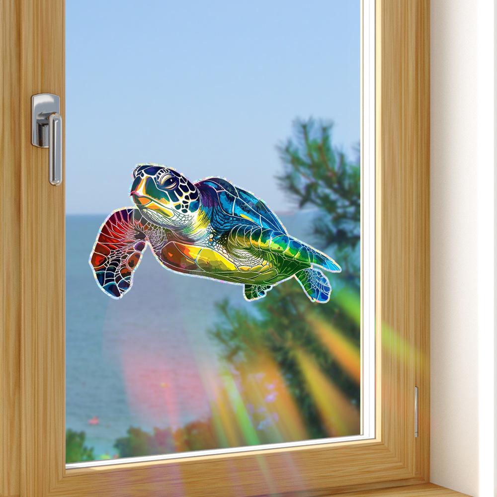 Laserowe Kolorowe Zwierzę Morskie Żółw Balkon Szklane Drzwi i Okno Antystatyczne Naklejki Okienne