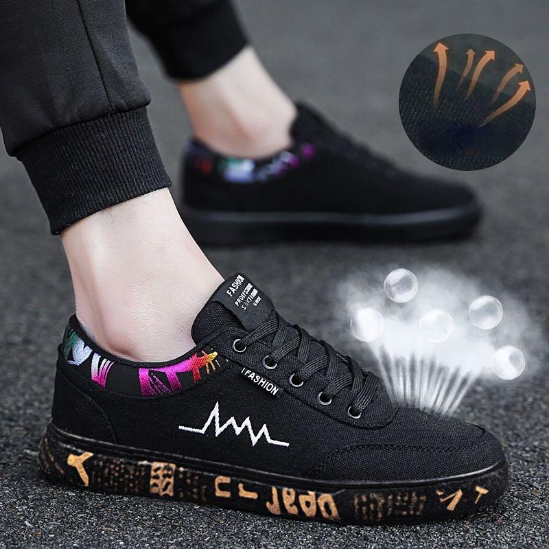 

Студенческая универсальная парусиновая обувь, дышащие нескользящие кроссовки, модная мужская корейская спортивная повседневная обувь 44 разноцветный/чёрный