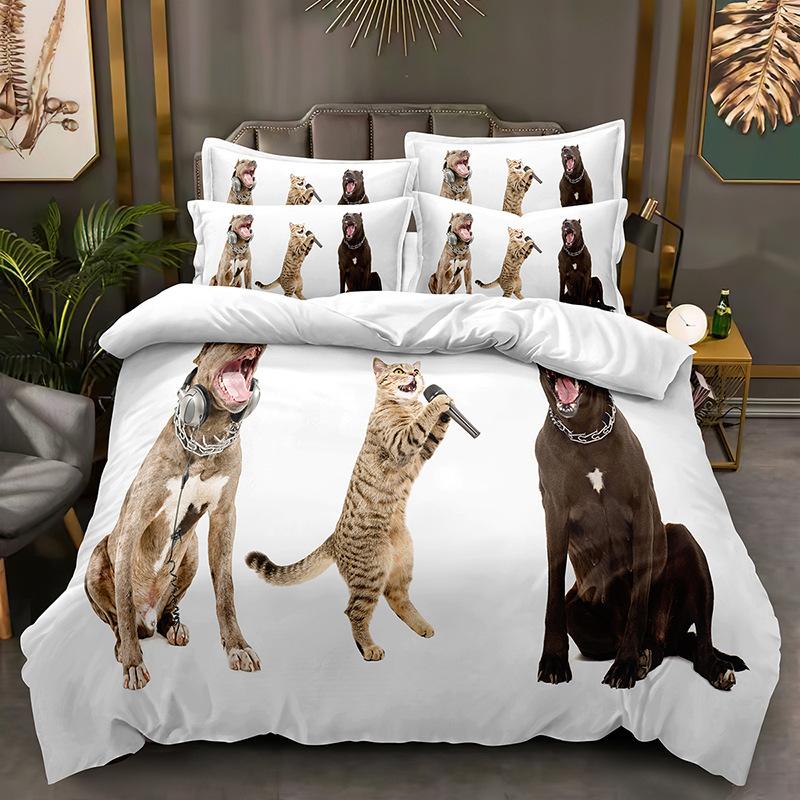 Ensemble de literie en forme d'animal 3D, housse de couette en duvet de chat ou de chien mignon DE135 * 200, housse de couette de luxe pleine taille, housse de literie blanche pour jeunes