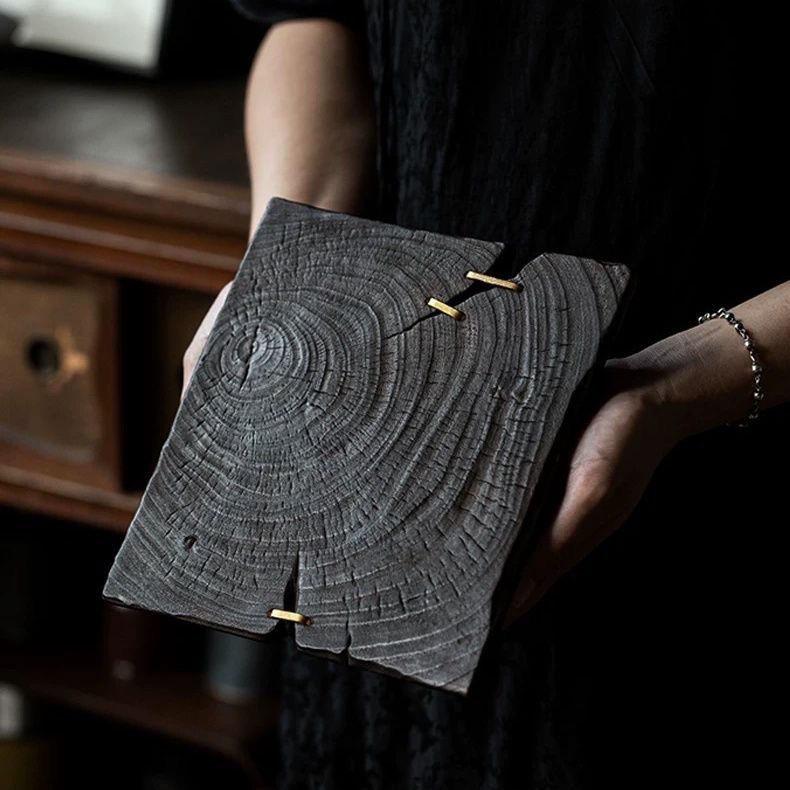 Solid wood tea tray, copper nail dry brewing table, small coffee table, pot support, charcoal-fired pot stand, retro style