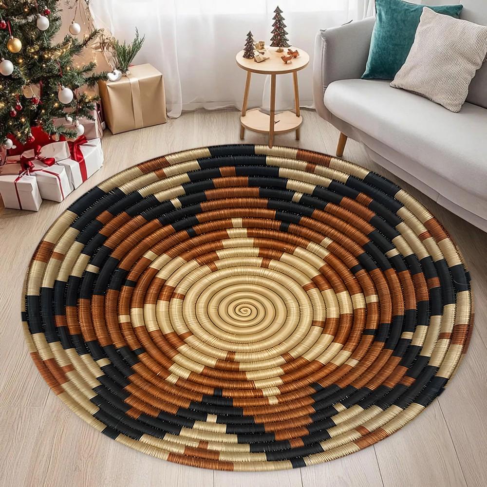 

Moroccan Style Circular Carpet Visual 3D Woven Pattern Printed Carpet Anti Slip Entrance Door Mat Living Room Bedroom Rug 80cm x 80cm