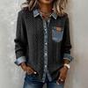 Women's Shirt Collar Long Sleeve Shirt Loose Fit Knit Denim Splicing Solid Color Casual Cardigan Top