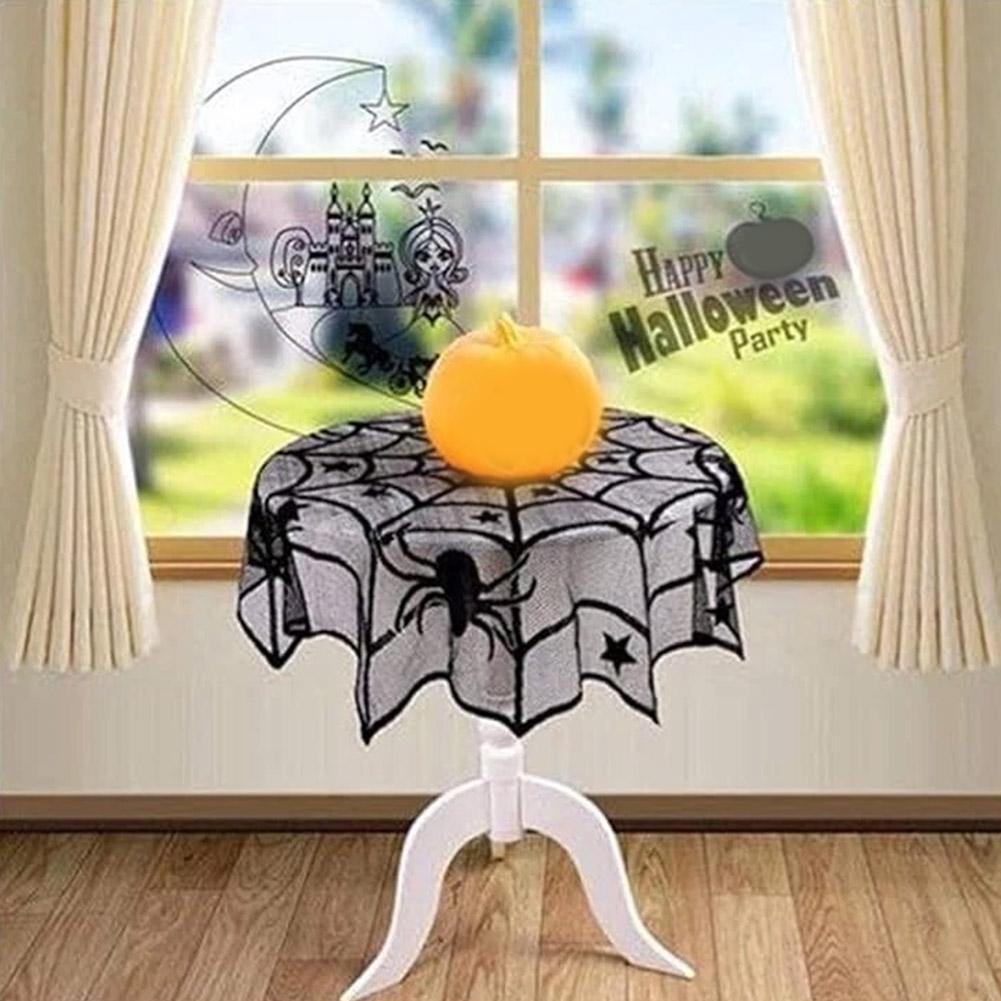 Lace Gothic Halloween Table Decor, Elegant Overlay Design for Spooky Home Accents for Halloween Parties and Displays tablec S6E2