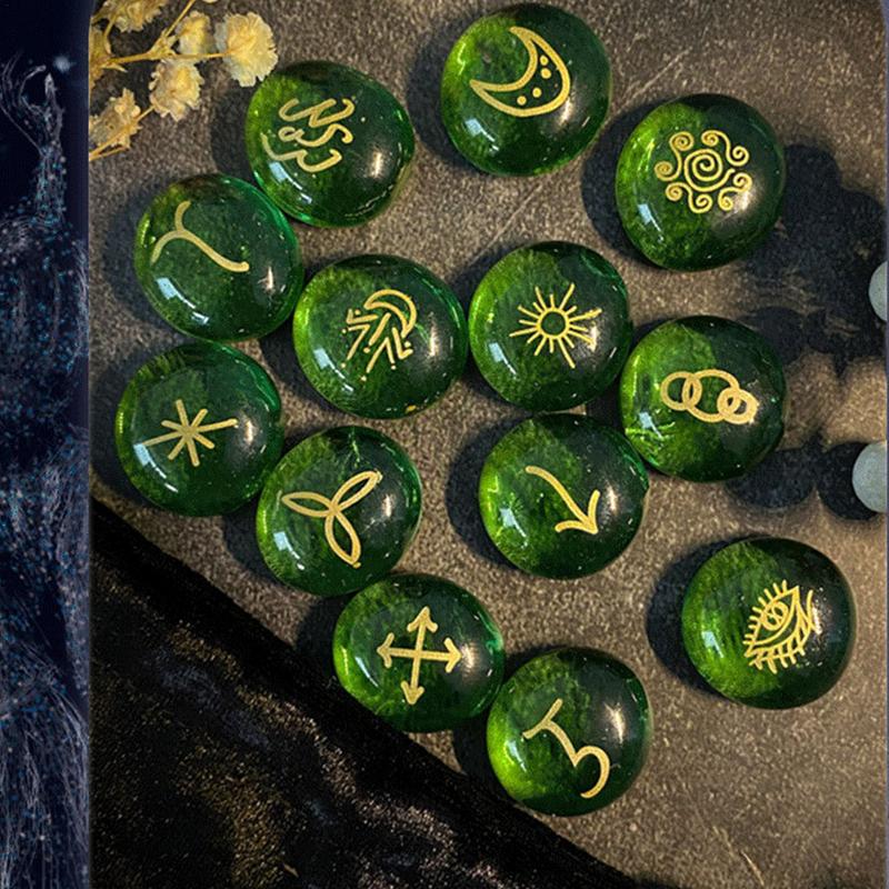 Rune Stones Set With Runes Book Beginners Glass Stones With Runes Book Witches Runes Set With Velvet Drawstring Bag For Healing