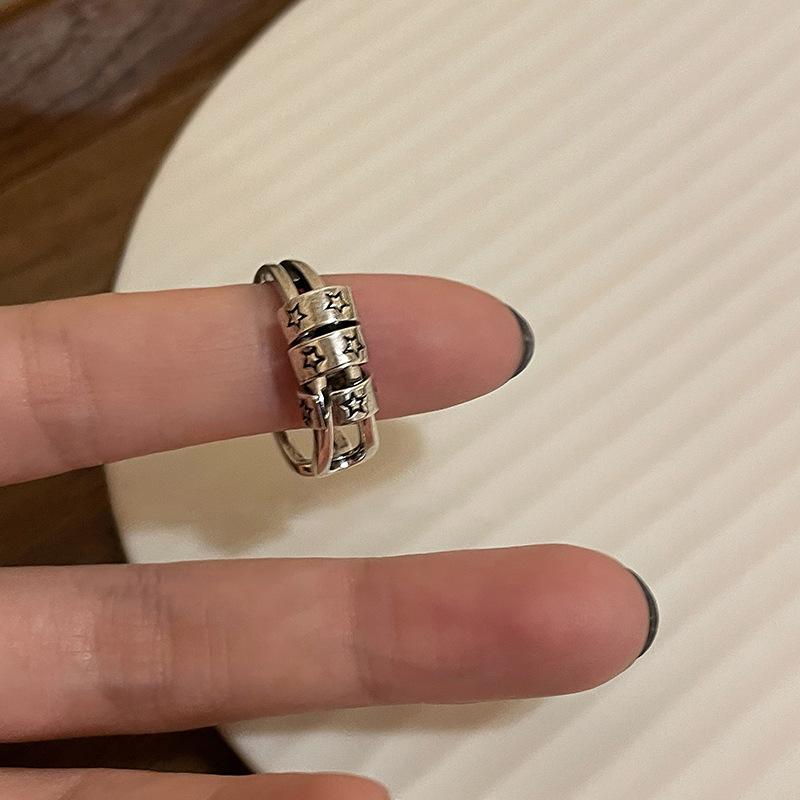 Vintage Irregular Cross Star Open Ring for Women Men Punk Gothic Sliver Color Adjustable Couple Rings Y2K Egirl Zircon Gift
