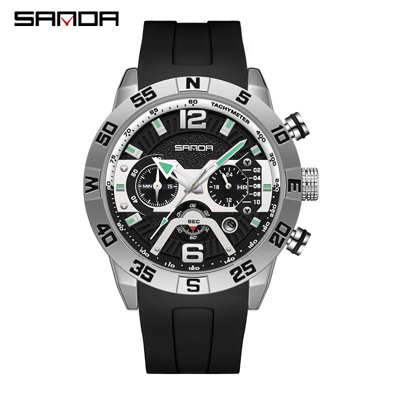 Sanda Quartz Watch: Trendy, Waterproof, Multifunctional Men s Wristwatch with Three-Eye Display and Calendar