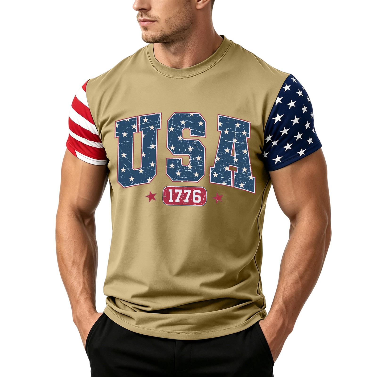 

Men s Independence Day Flag Print Short Sleeve T-Shirt, Loose Casual Daily Summer Tops XXXL зелёный