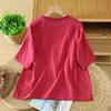 DIMANAF 2026 Plus Size Summer Women Blouse Shirts Tunic Oversize Loose Casual Cotton Linen Print Lady Tops