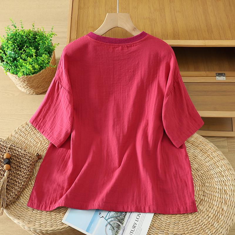 DIMANAF 2026 Plus Size Summer Women Blouse Shirts Tunic Oversize Loose Casual Cotton Linen Print Lady Tops