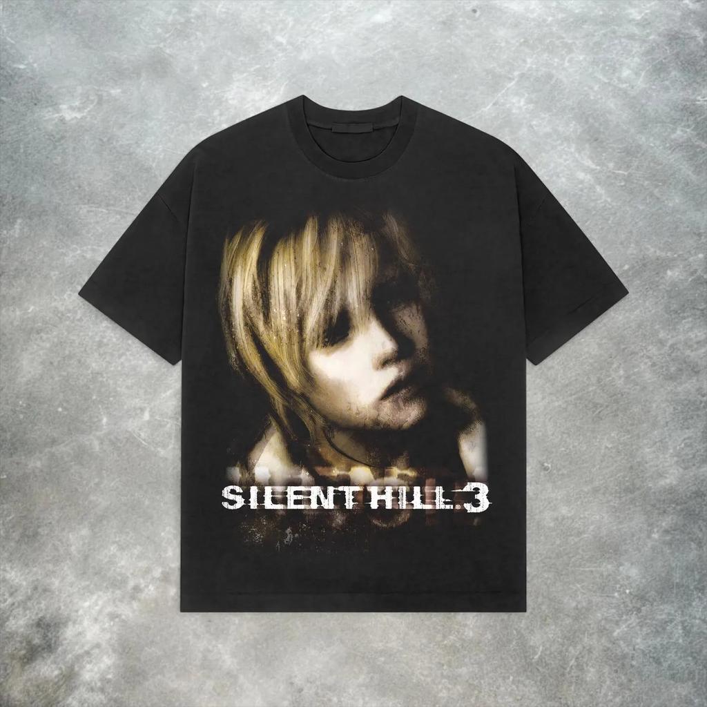 Vintage Koszulka Silent Hill 3 Retro Y2K Koszulka z Grą Horrorową Letnia Unisex i Damska Luźna i Przewiewna Koszulka Top