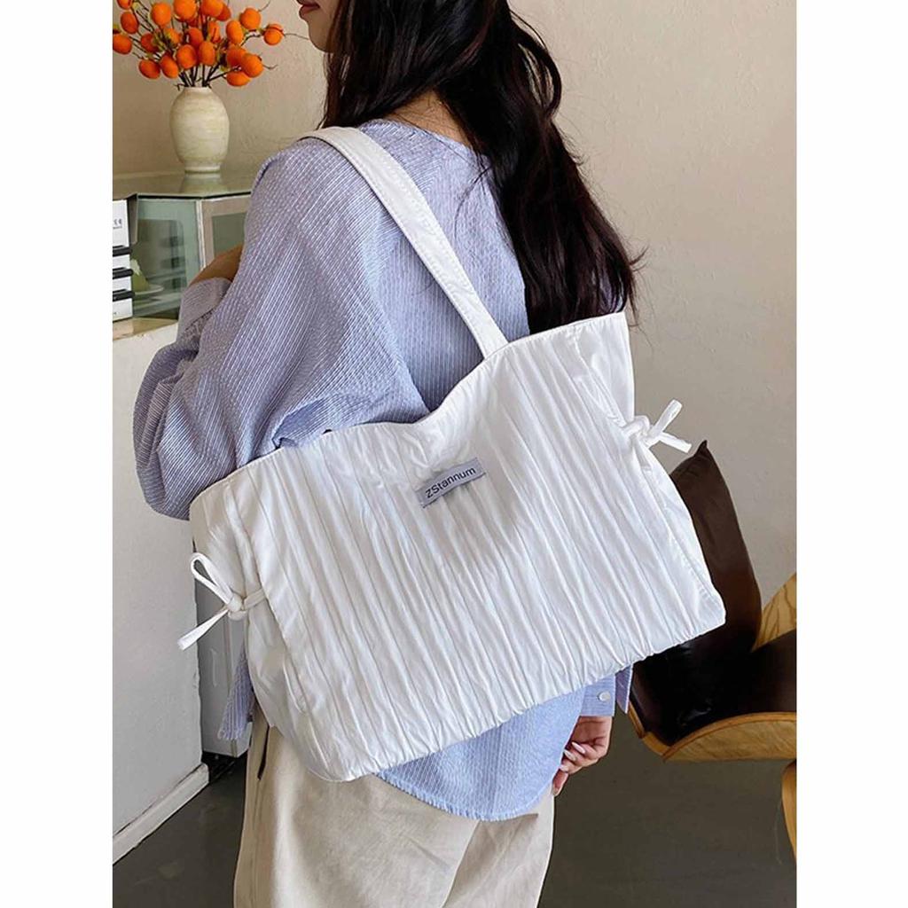 Korean Fashi Casual Canvas Bag Women 2026 New Style Stylish Pleated Tote Bag Versatile Large Capacity Shoulder Bag