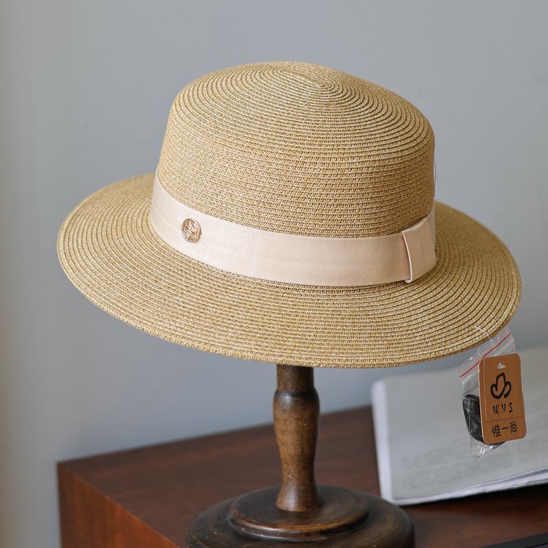 Design M standard flat top flat edge hat women's spring summer sunscreen sunshade retro hat fashion travel straw hat