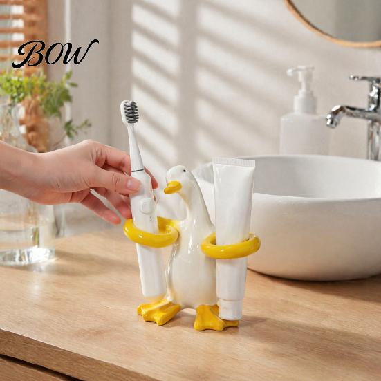 Waterproof Toothbrush Base Duck Shape Holder, Ceramic Electric Stand, Holder Cute Bathroom Countertop Organizer, for Bathrooms Toothpaste Storage Rack