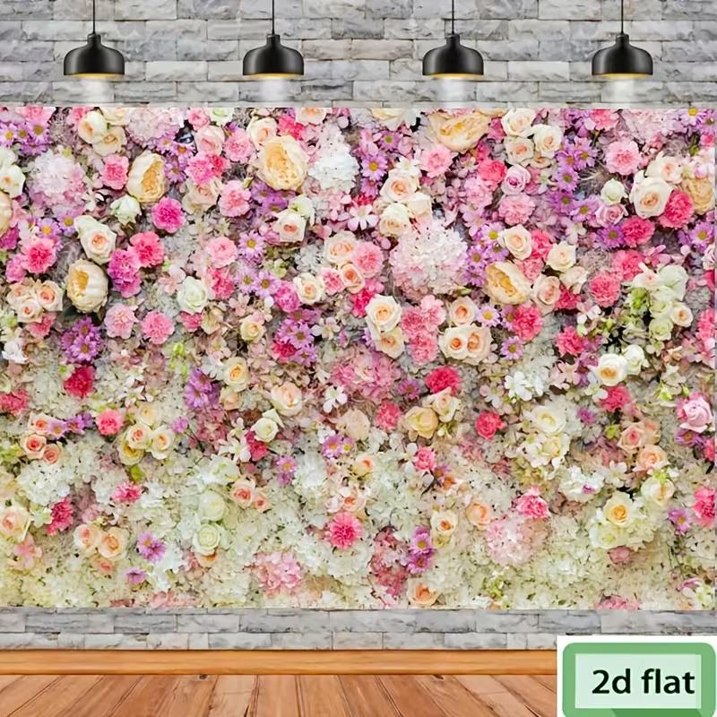 2D Lush Pink & Cream Flower Background Cloth for Wedding & Bridal Events Photo Booth Prop