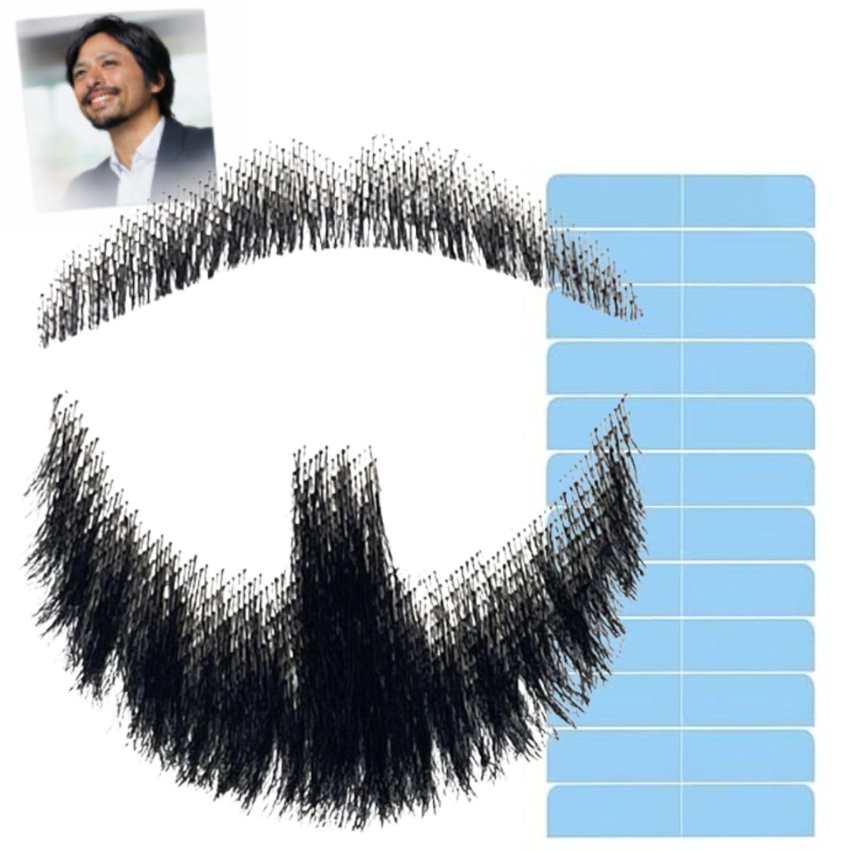 

PITAPURO Fake Beard Set - Realistic Fake Beard and Mustache Set - Disguise Accessories, Cosplay Prop, Waterproof, Includes 12 Extension Tapes (Wide Ty