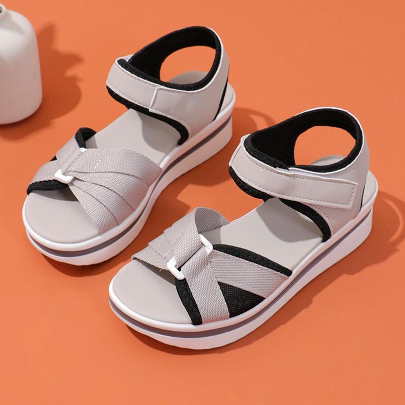 

Summer new thick-soled color matching sandals women s comfortable casual Velcro wedge heel women s shoes 35 серый