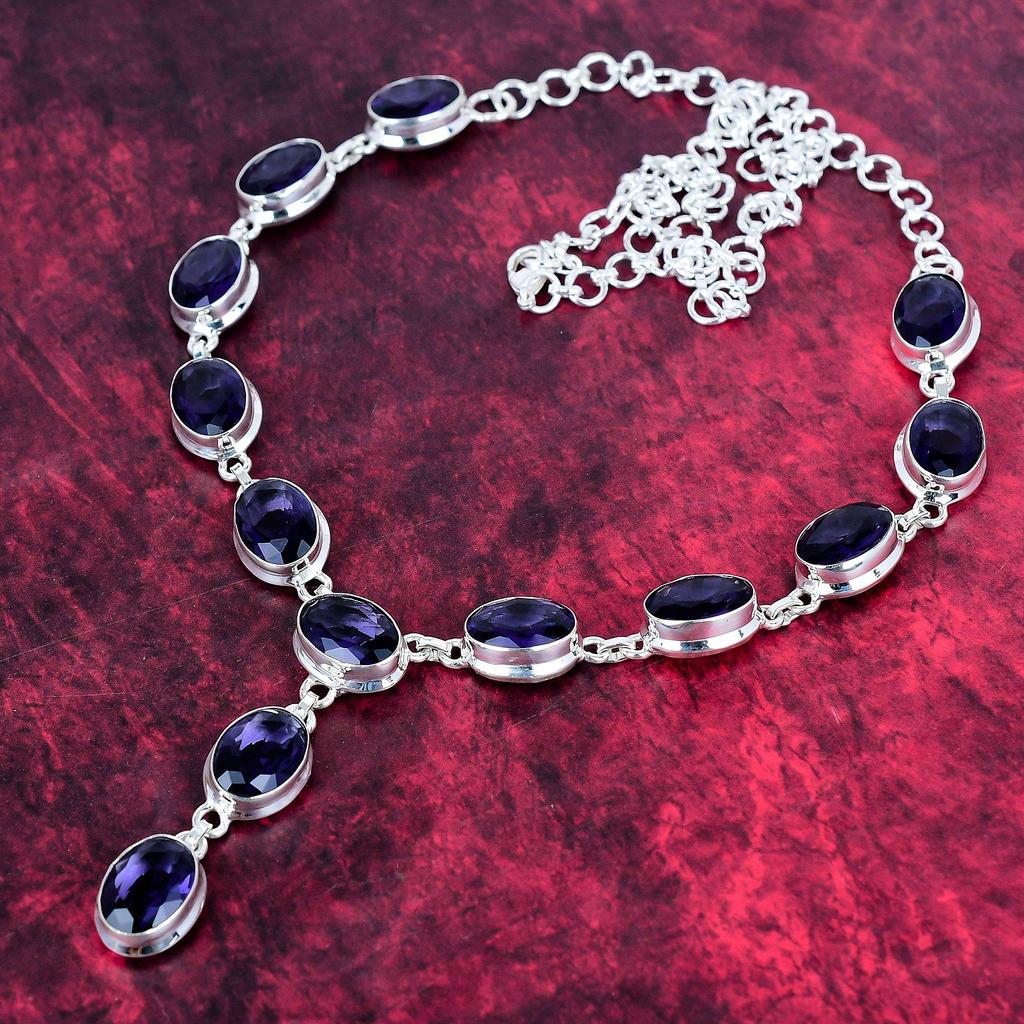 Amethyst Necklace, Handmade Gemstone 925 Solid Sterling Silver Necklace Antique Jewelry, Adjustable Chain Necklace, Engagement Gift