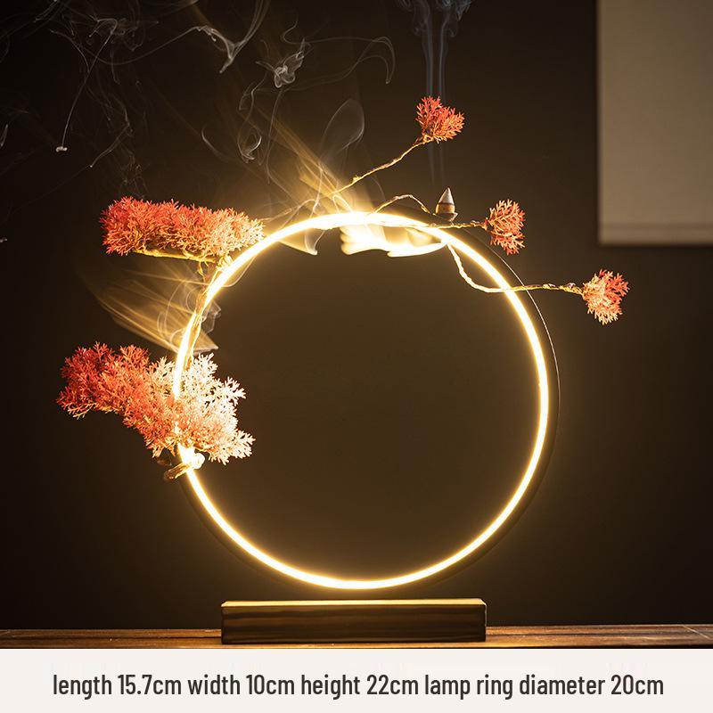 Chinese Zen LED Light Ring Ceramic Ornament for Living Room or Office Display