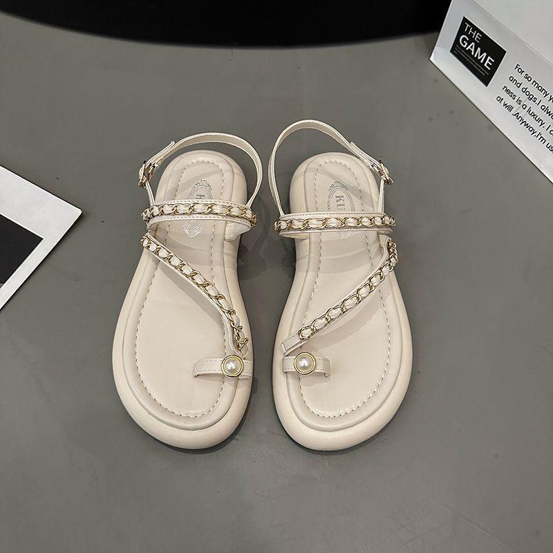 Non-slip Sleeve Toe Beach Word with Sandals Women Wear 2025 Summer New Internet Celebrity Fairy Wind Flat Roman Shoes