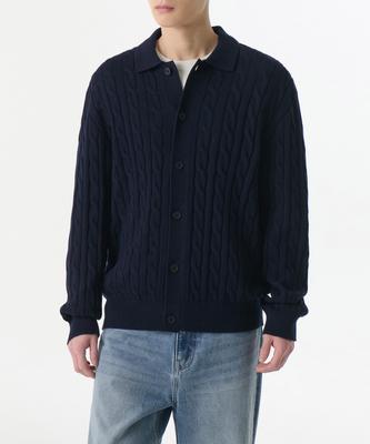 Cotton Cable Collared Cardigan [Navy]