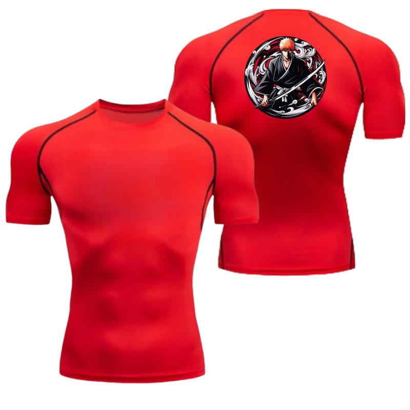 Men Compression T-Shirt for Fitness Running Sports Quick-Dry Bleach Breathable Short Sleeves Stretchy Fabric for Summer Workout