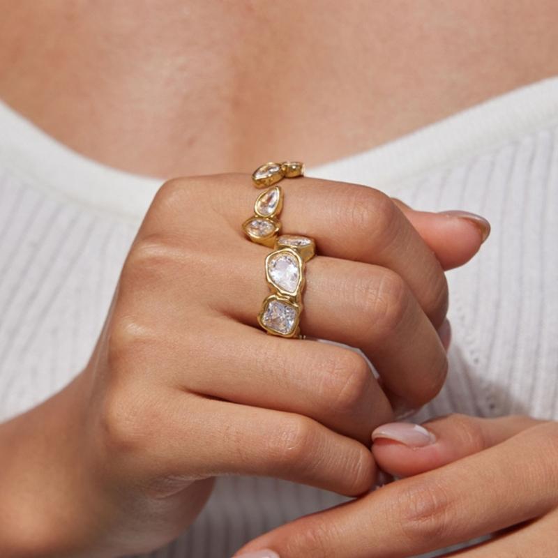 Stainless Steel Fashion Ring with Zircon Detail for Elevated Looks and Daily Styling, Single Piece Giftable Jewelry