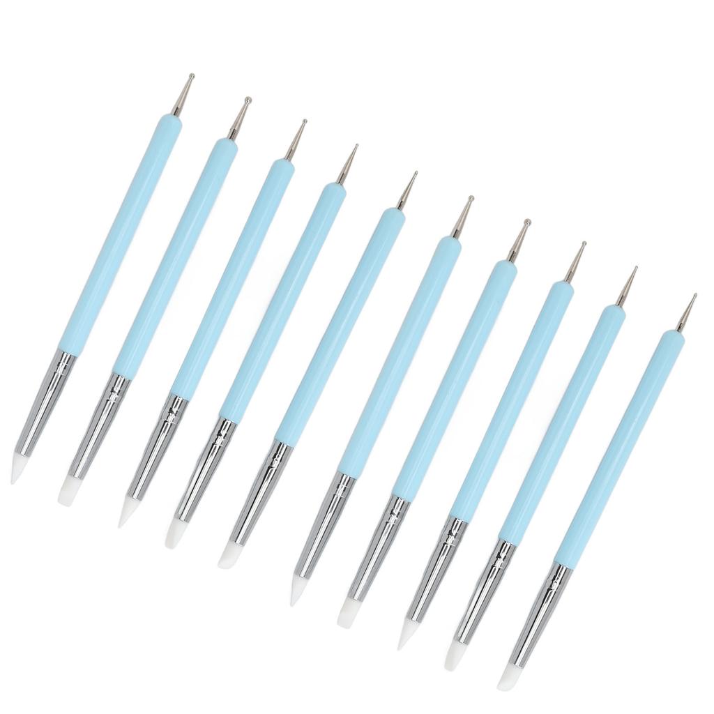 2 Set Dual Tipped Nail Art Dotting Pen Silicone Head Nail Art Sculpture Polish Carving Pen